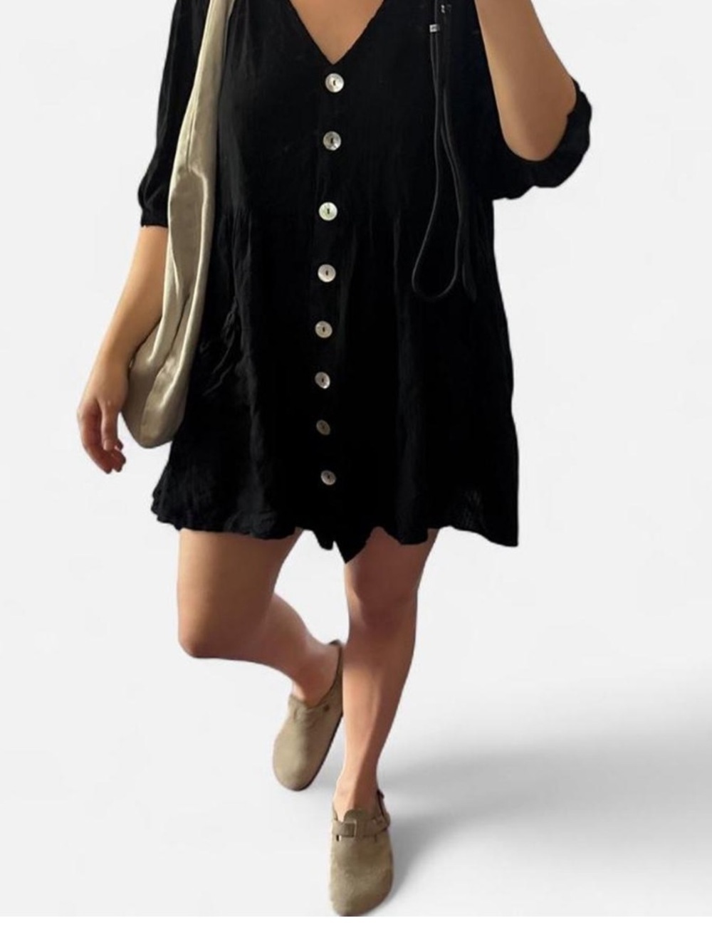 Mini Black Short Button-Front Dress